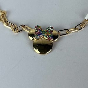 Disney x Baublebar Necklace Minnie Mouse Necklace Sparkly Bow Gold NEW Paperclip